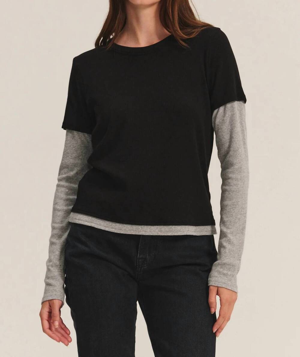 NEW VELVET BY GRAHAM & SPENCER bronson top in black heather grey